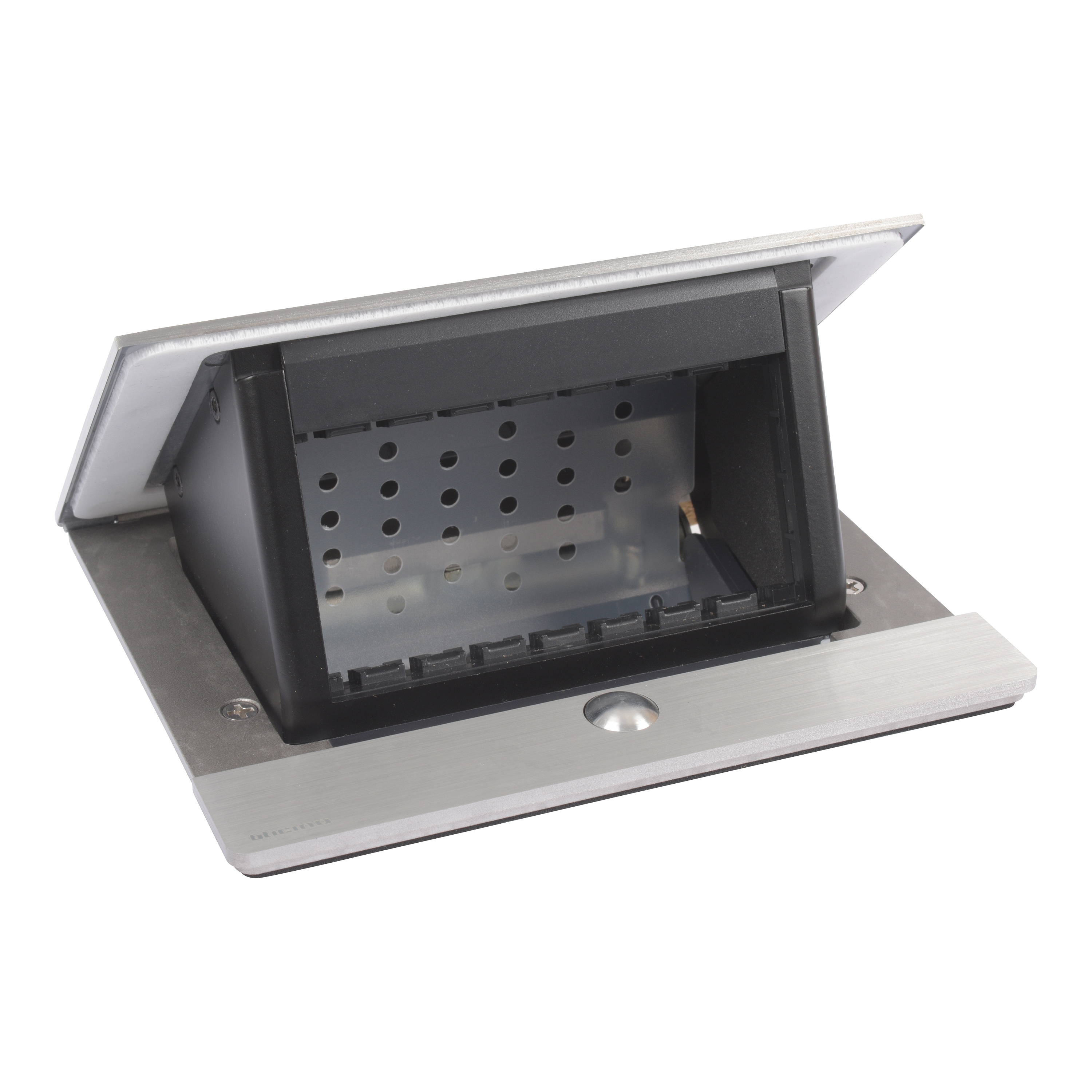 Pop-up - For flush mounting in furniture. 4 modules - Cover finish Brushed aluminum (IP44)