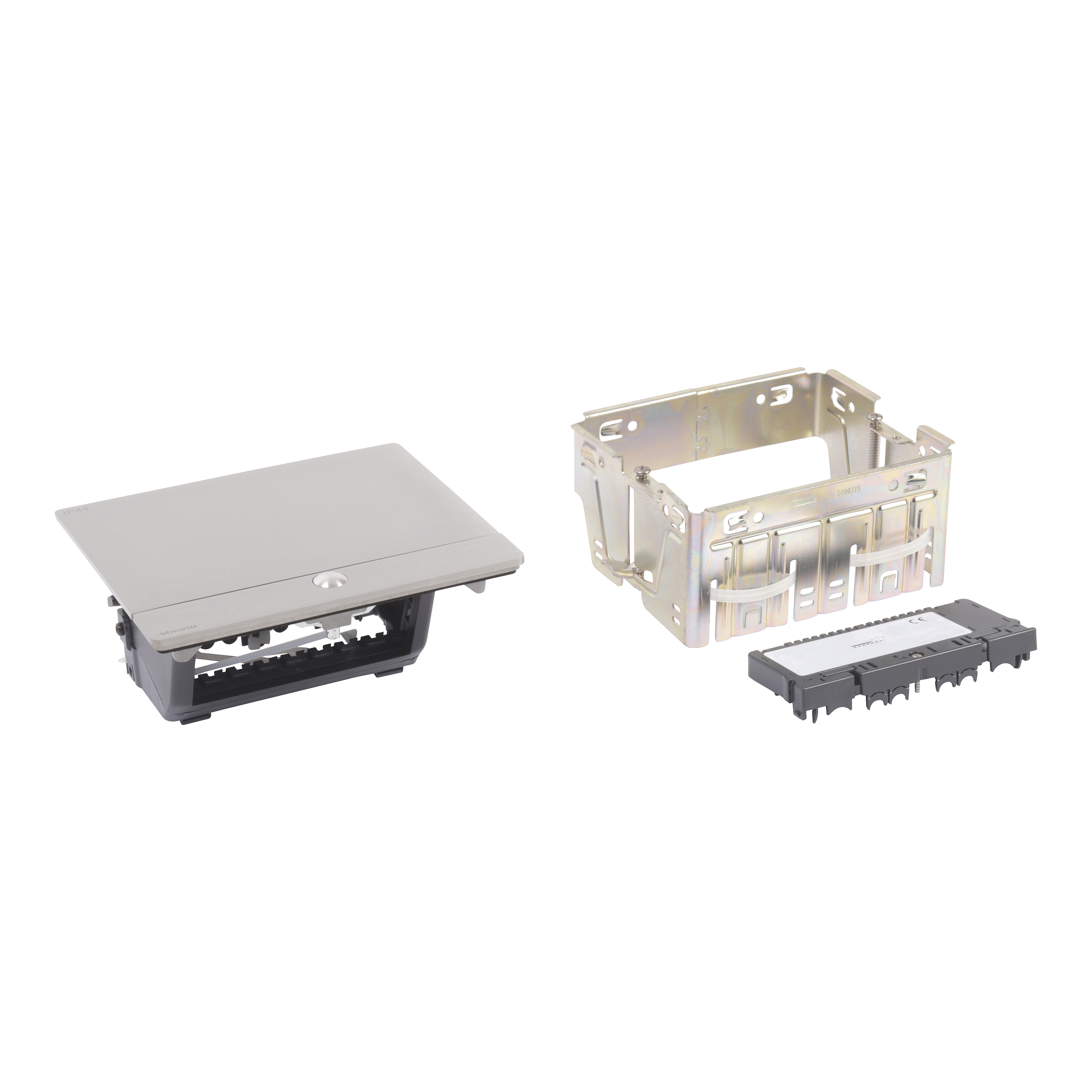 Pop-up - For flush mounting in furniture. 4 modules - Cover finish Brushed aluminum (IP44)