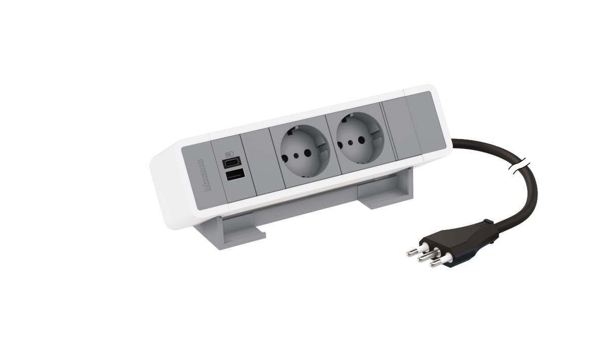 Desktop multi-outlet extensions equipped  with MatixGO power sockets and USB chargers - 6 modules - Color: grey