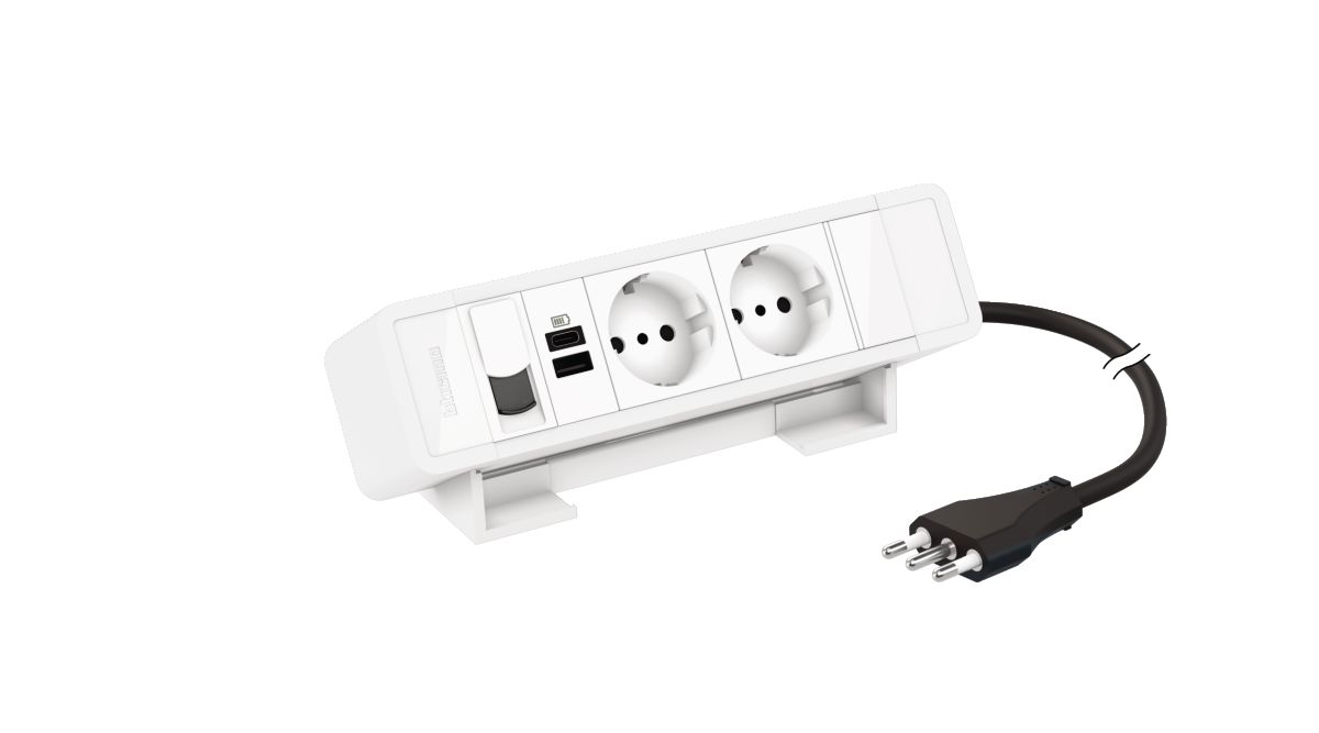 Desktop multi-outlet extensions equipped  with MatixGO power sockets, USB chargers and RJ45 connectors - 8 modules - Color: white