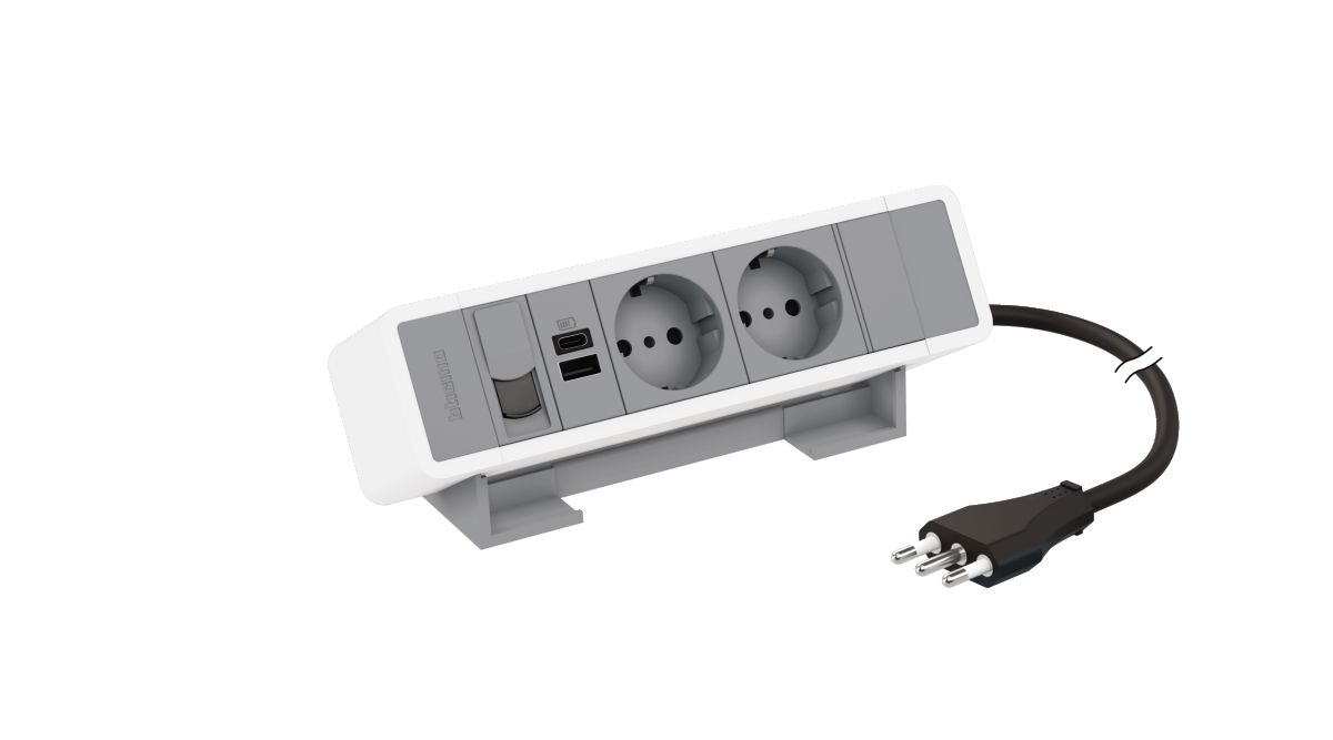 Desktop multi-outlet extensions equipped  with MatixGO power sockets, USB chargers and RJ45 connectors - 8 modules - Color: white