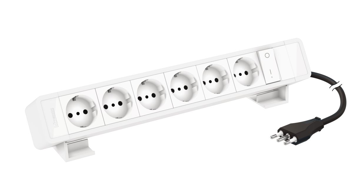 Desktop multi-outlet extensions equipped  with MatixGO power sockets and two-pole switch - 12 modules - Color: white
