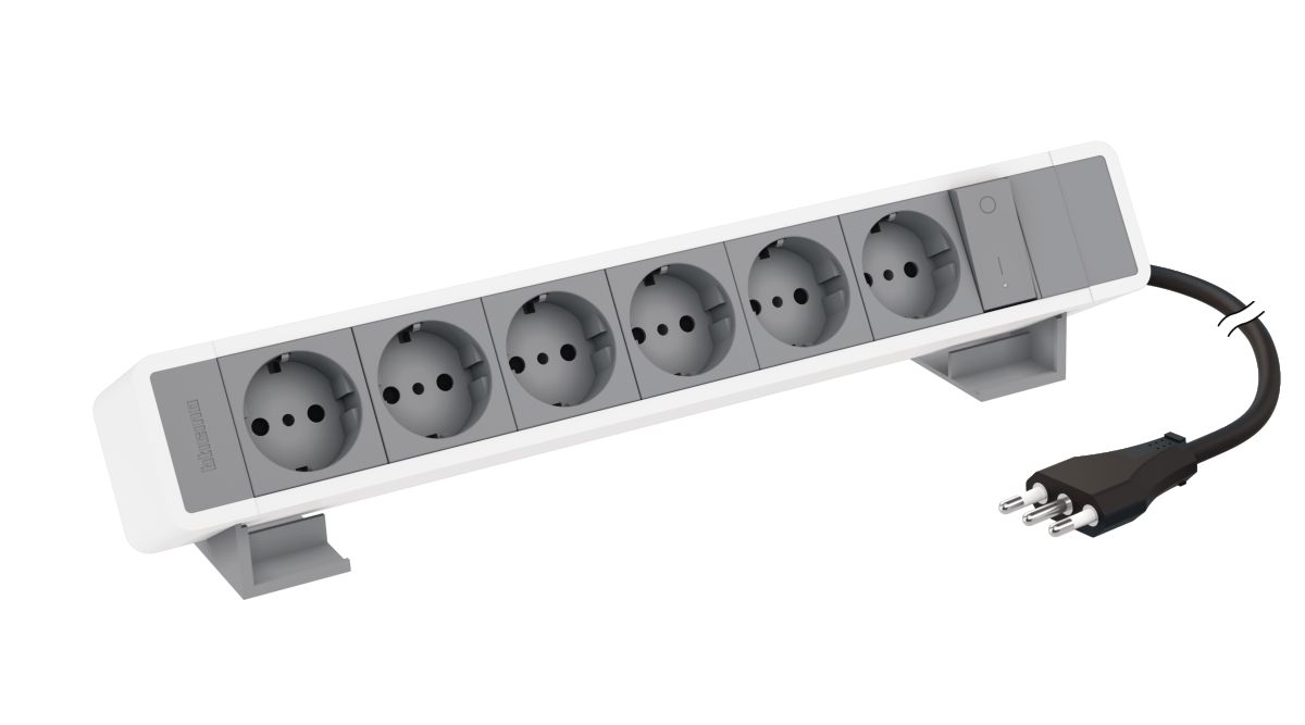 Desktop multi-outlet extensions equipped  with MatixGO power sockets and two-pole switch - 12 modules - Color: grey