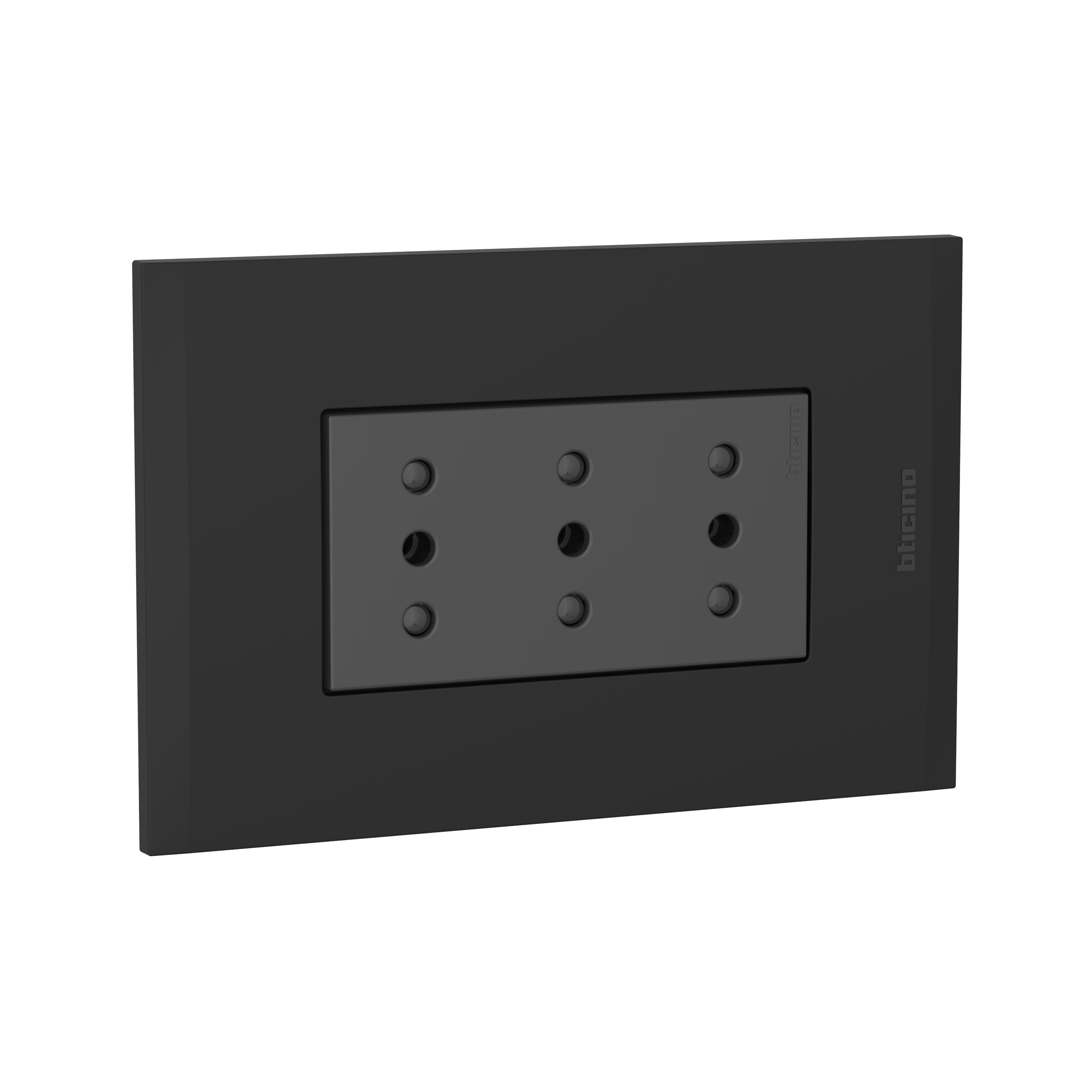 Toma triplex 2P+T 3 en línea 10A-250V negro c/placa negro