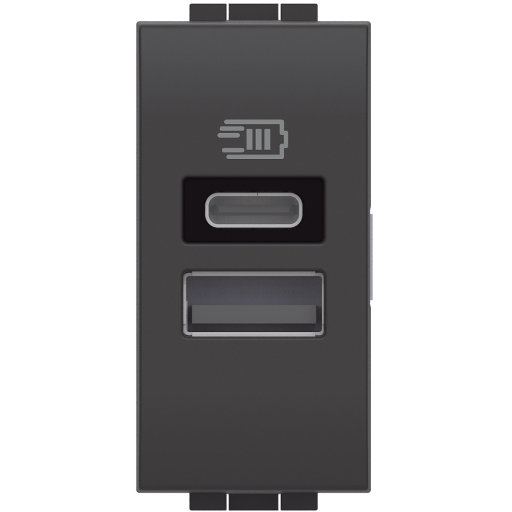 Toma cargador doble USB Livinglight Tipo A+C Antracita 1 módulo, L4191AC, 8005543699393