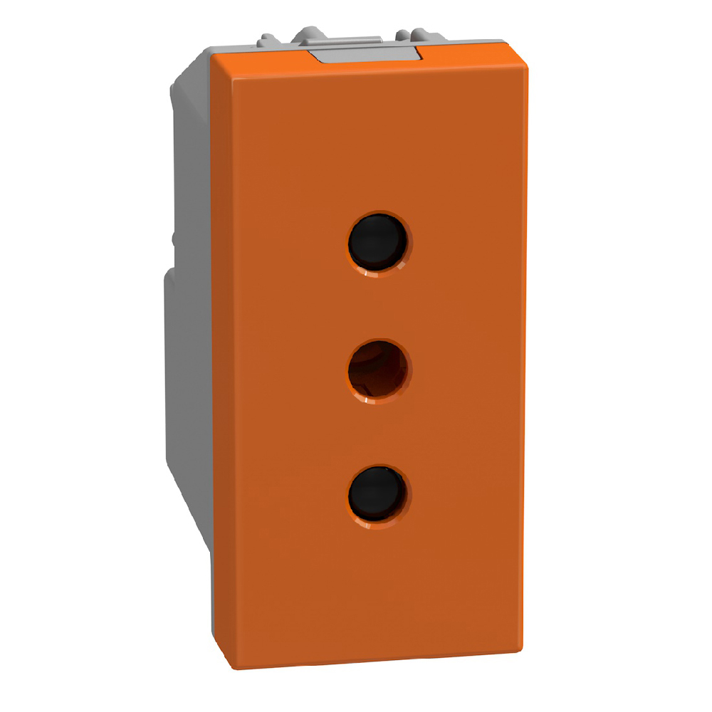 Italian standard P11 socket 2P+E 10 A 250 V - 1 module - orange
