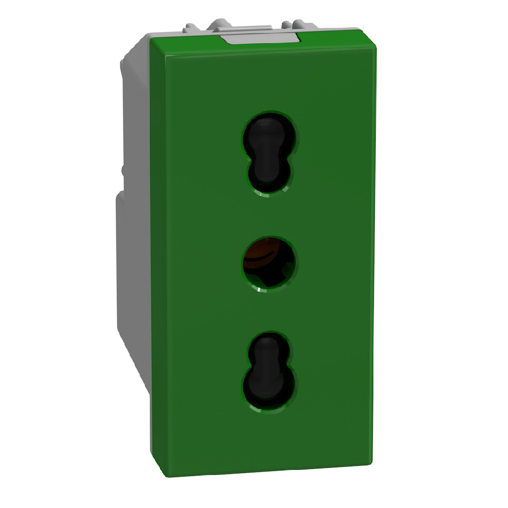 Italian standard P17/11 socket 2P+E 16 A 250 V - 1 module - green