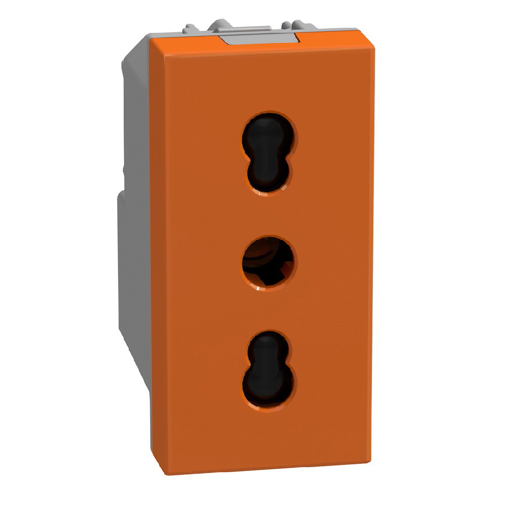 Italian standard P17/11 socket 2P+E 16 A 250 V - 1 module - orange