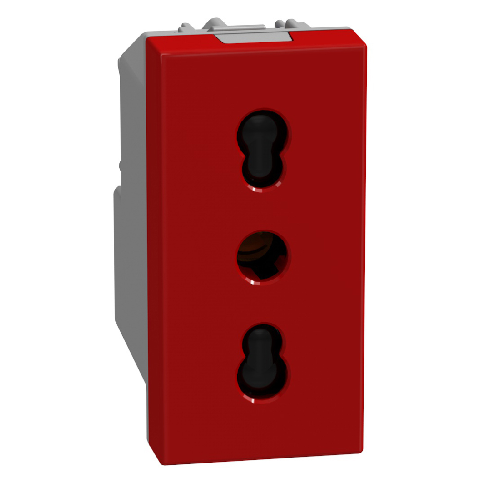 Italian standard P17/11 socket 2P+E 16 A 250 V - 1 module - red