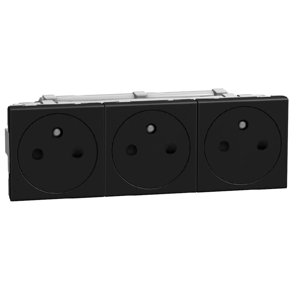 French standard socket 2 P+E 16 A 250 V - flat - automatic clamps - duplex 6 modules - stone