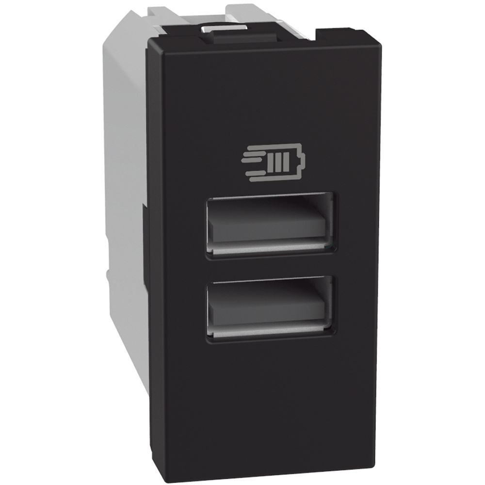 Double USB sockets - 2 x Type-A 15 W - 1 module - dark
