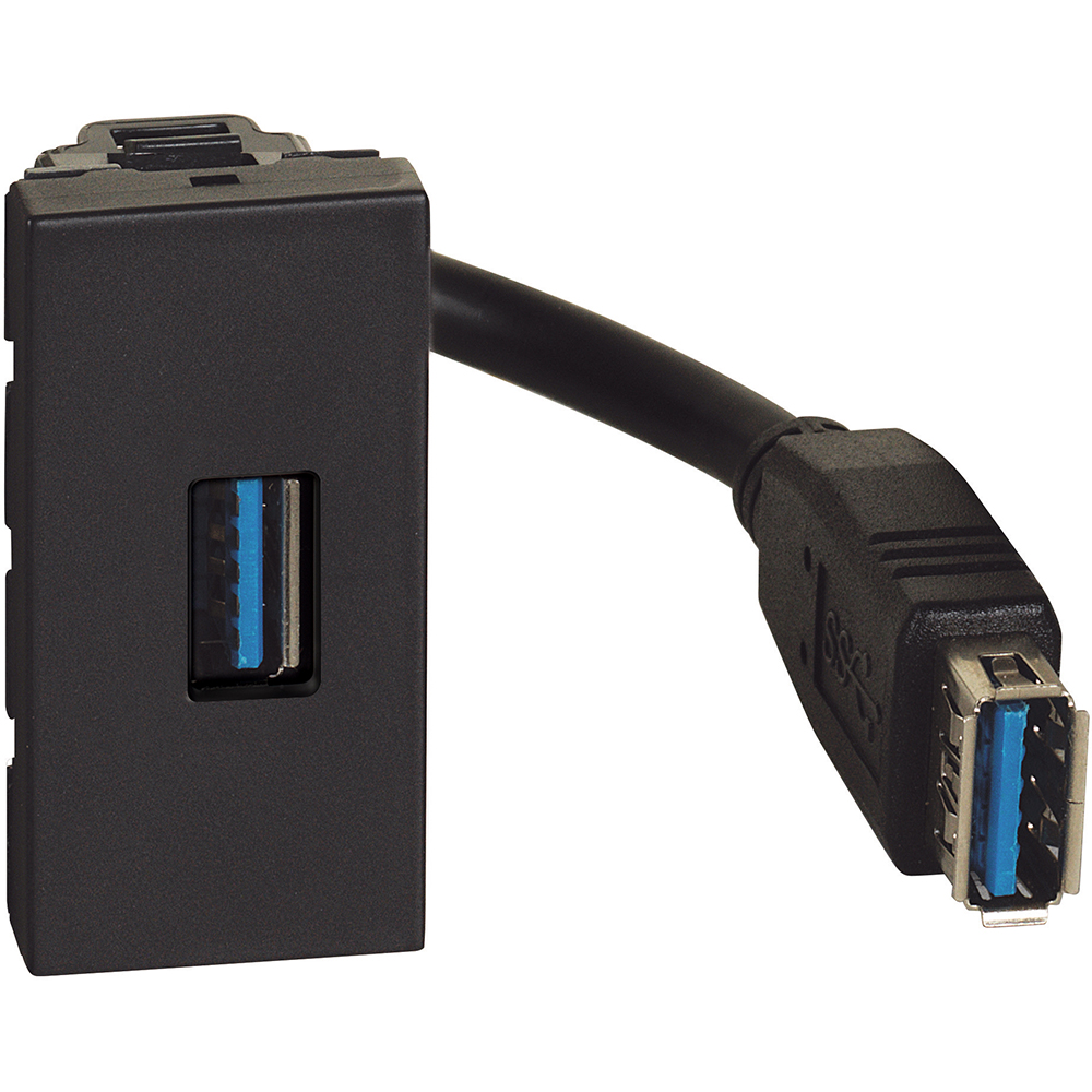 Pre-connected type A USB connector - 1 module - dark
