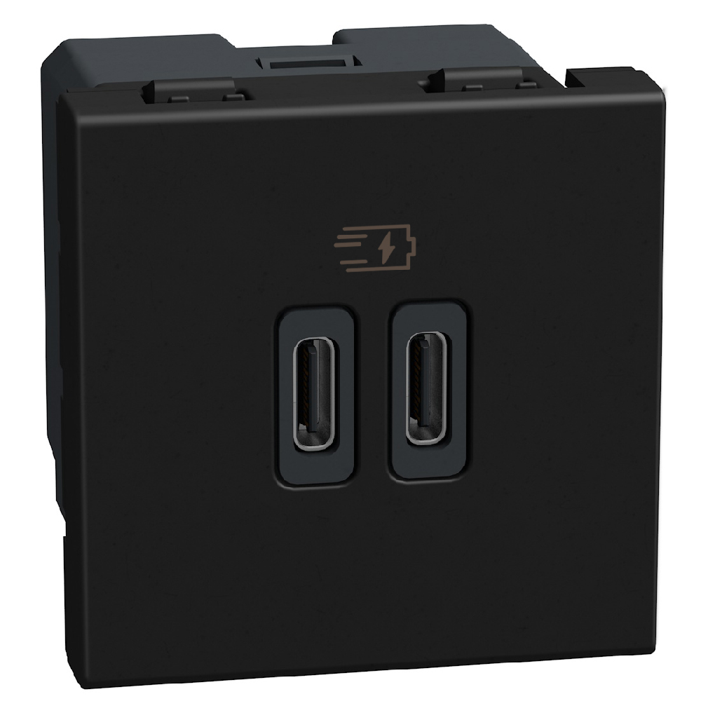 Double USB sockets - 2 x Type-C - 15 W - 2 module - dark