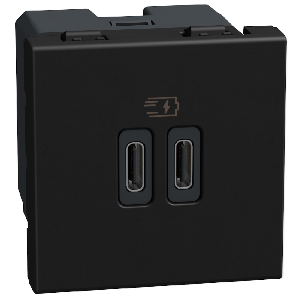 Double USB socket - 2 x Type-C 30W - 2 modules - dark