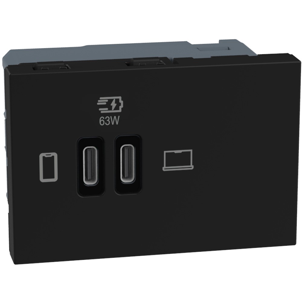 Double USB sockets - 2 x Type-C 63 W - 3 modules - dark