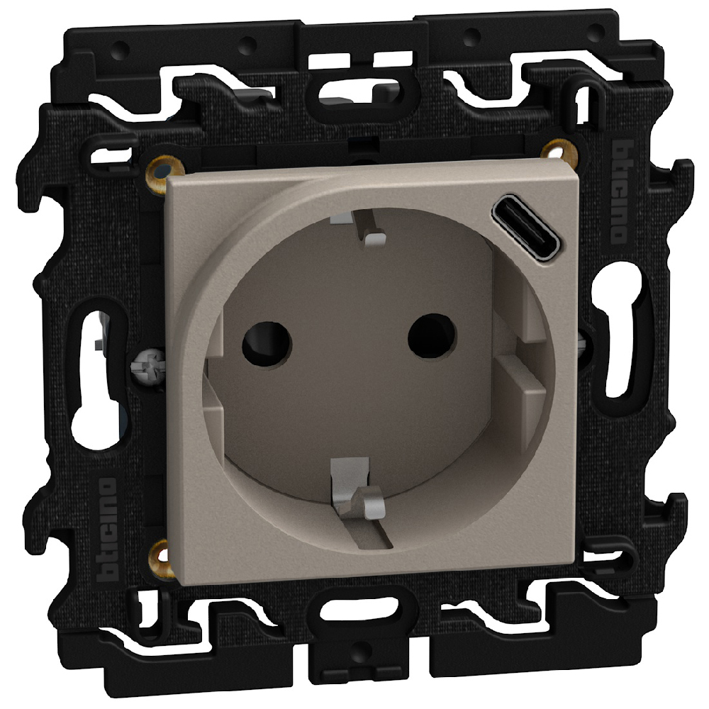 German standard socket 2 P+E 16 A 250 V with USB charger - stone