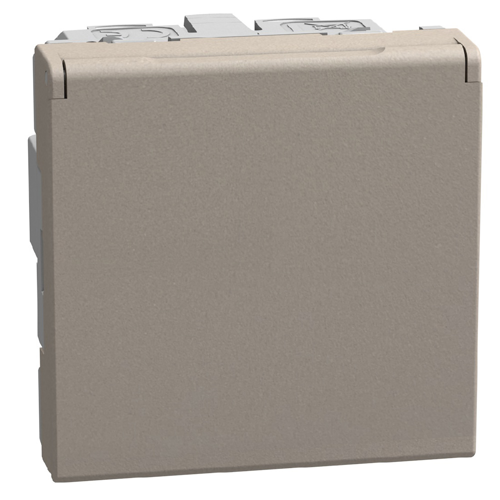 French standard socket 2 P+E 16 A 250 V - flat - automatic clamps - 2 modules - stone