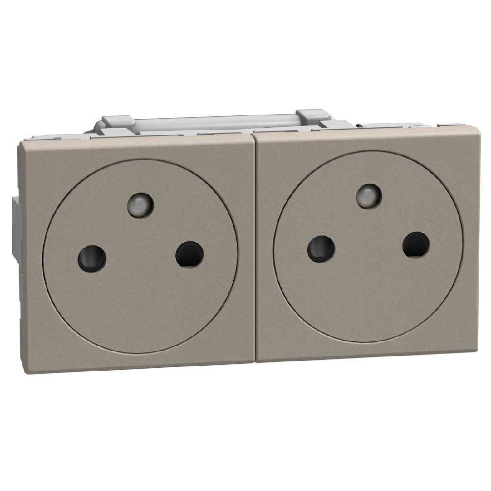 French standard socket 2 P+E 16 A 250 V - flat - automatic clamps - duplex 4 modules - dark