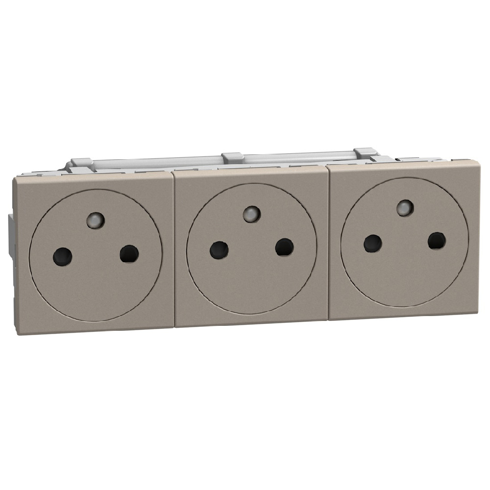 French standard socket 2 P+E 16 A 250 V - flat - automatic clamps - duplex 6 modules - dark