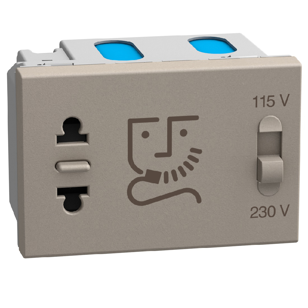 Shaver socket with insulation transformer - 3 modules - stone