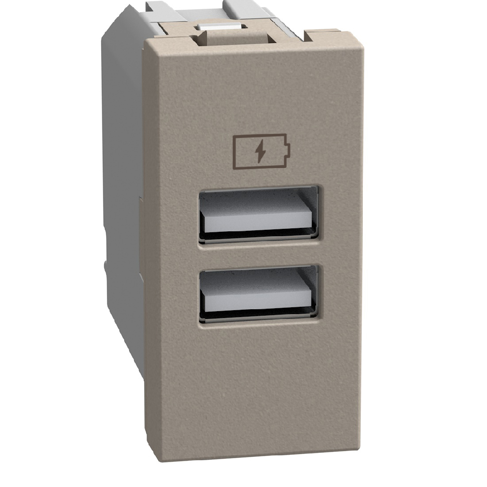 Double USB sockets - 2 x Type-A 15 W - 1 module - stone