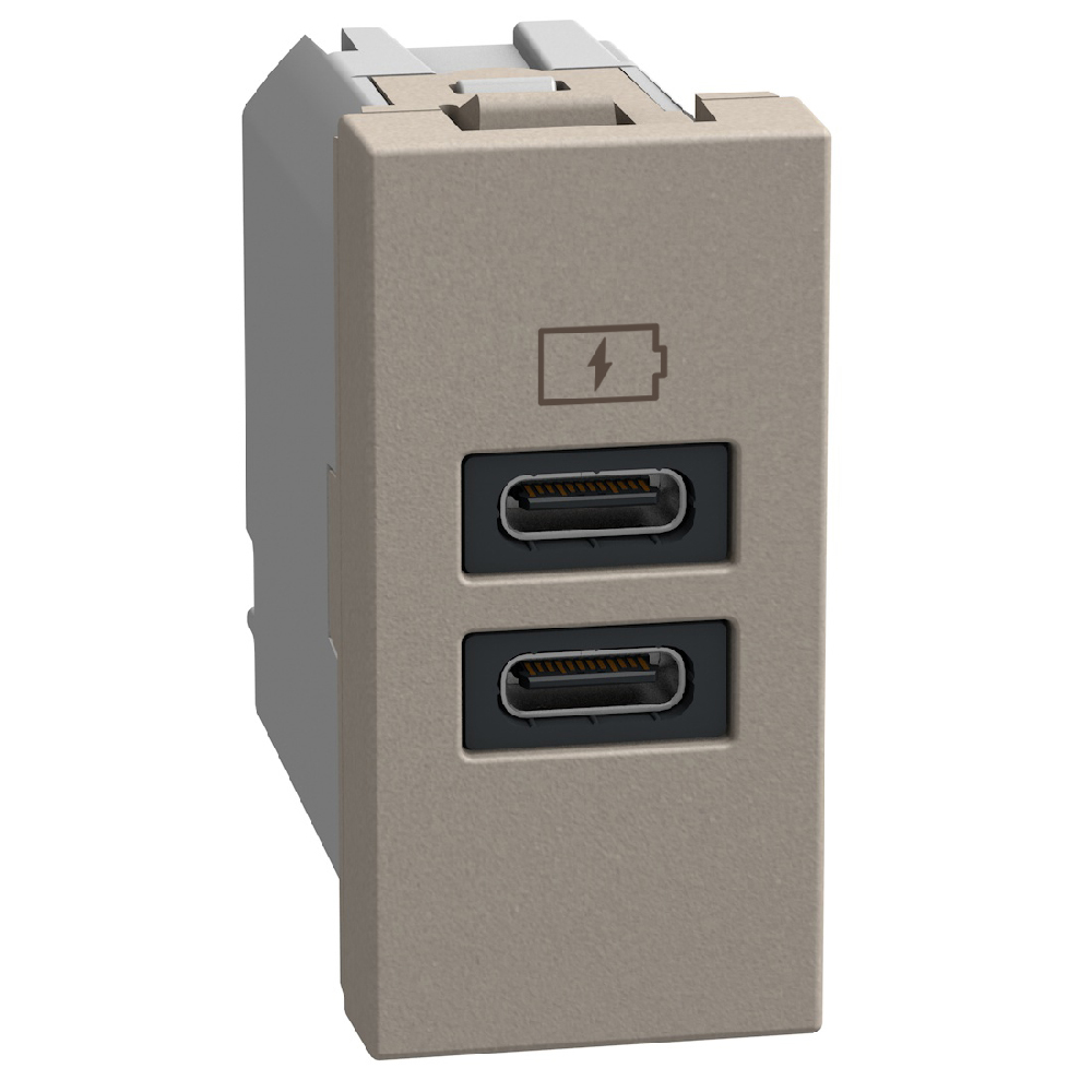 Double USB sockets - 2 x Type-C 15 W - 1 module - stone