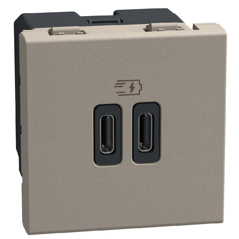 Double USB sockets - 2 x Type-C - 15 W - 2 module - stone