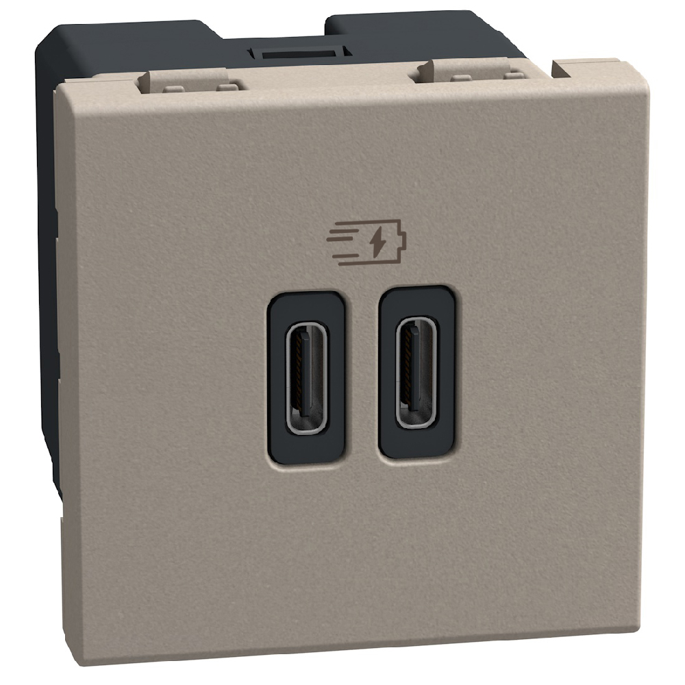 Double USB socket - 2 x Type-C 30W - 2 modules - stone