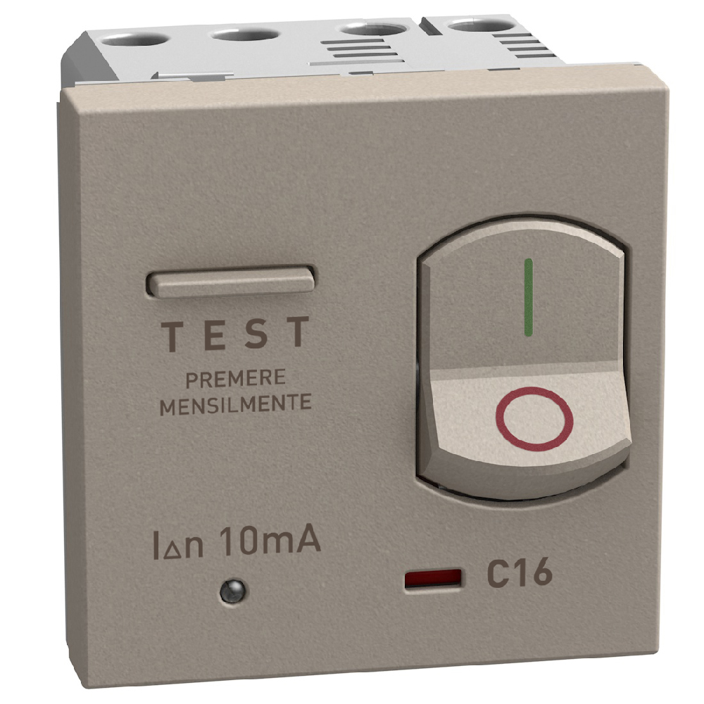 Thermal magnetic circuit breaker with earth leakage protection - 16A 230 Vac Idn 10mA - stone