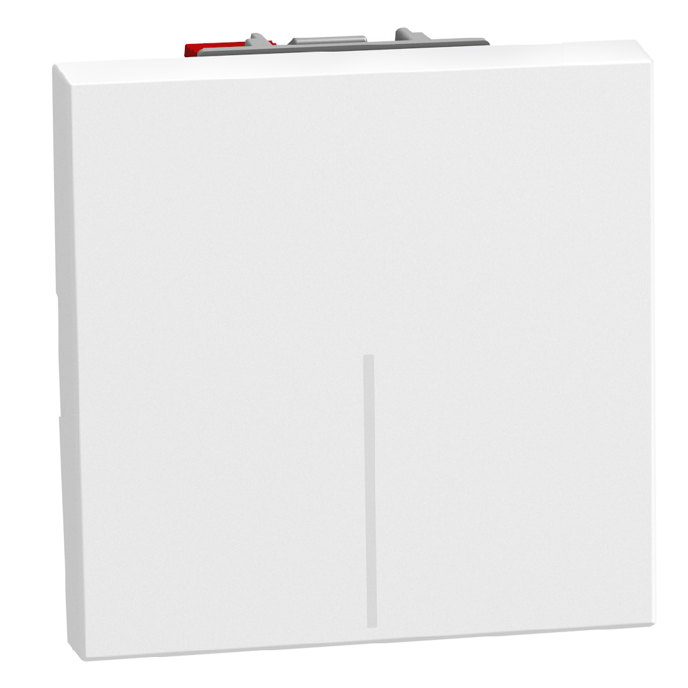 1-way switch 1P 10AX 2 modules white, rocker, lightable, automatic terminals