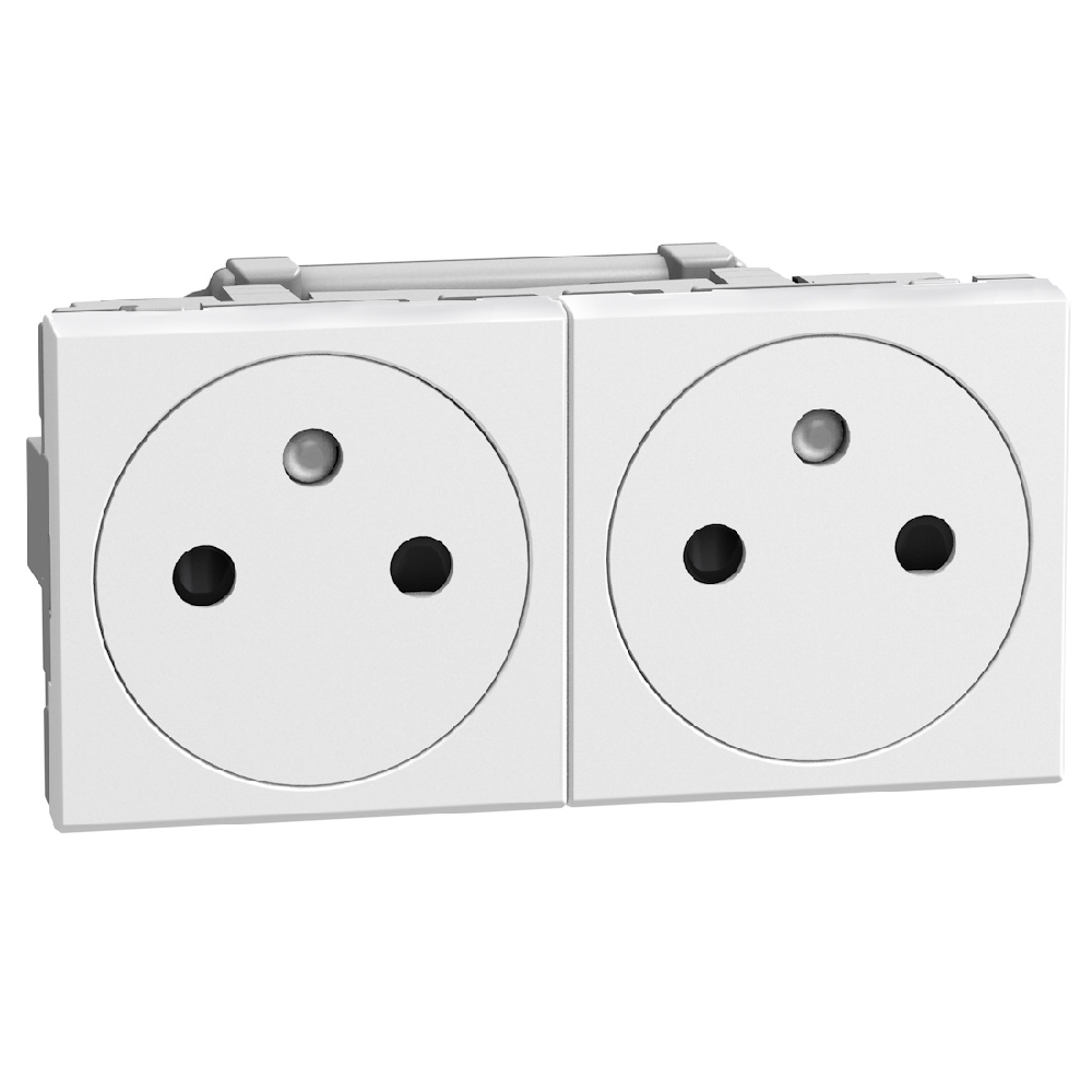 French standard socket 2 P+E 16 A 250 V - flat - automatic clamps - duplex 4 modules - white