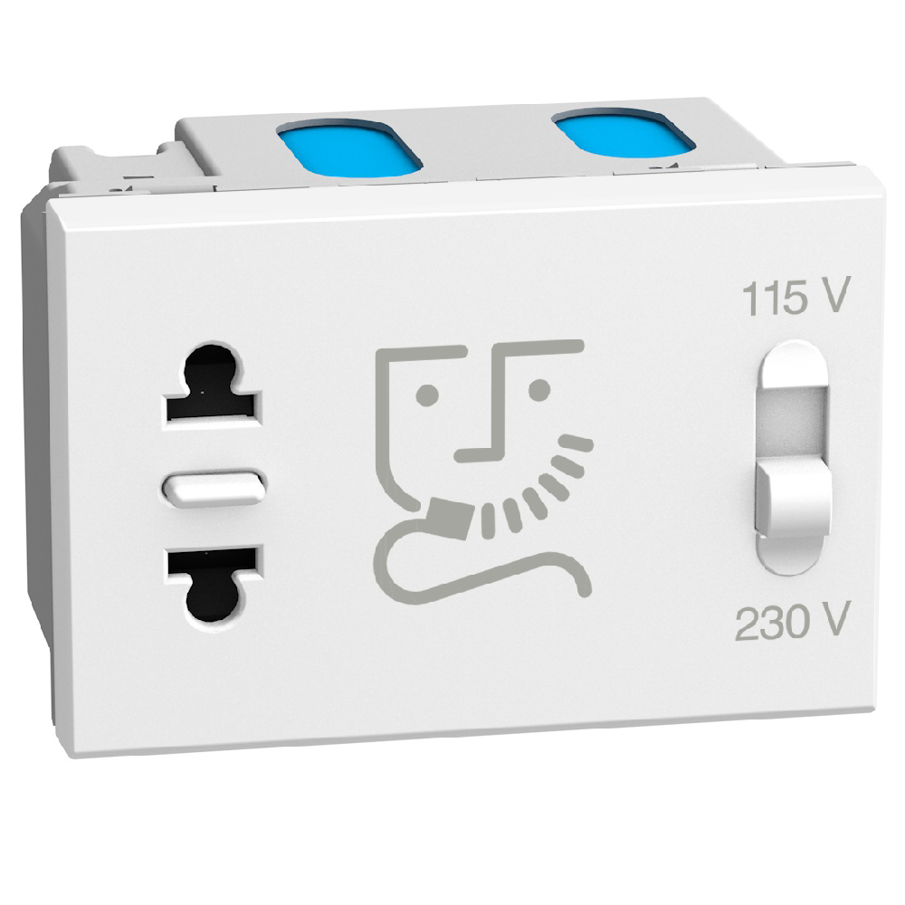 Shaver socket with insulation transformer - 3 modules - white