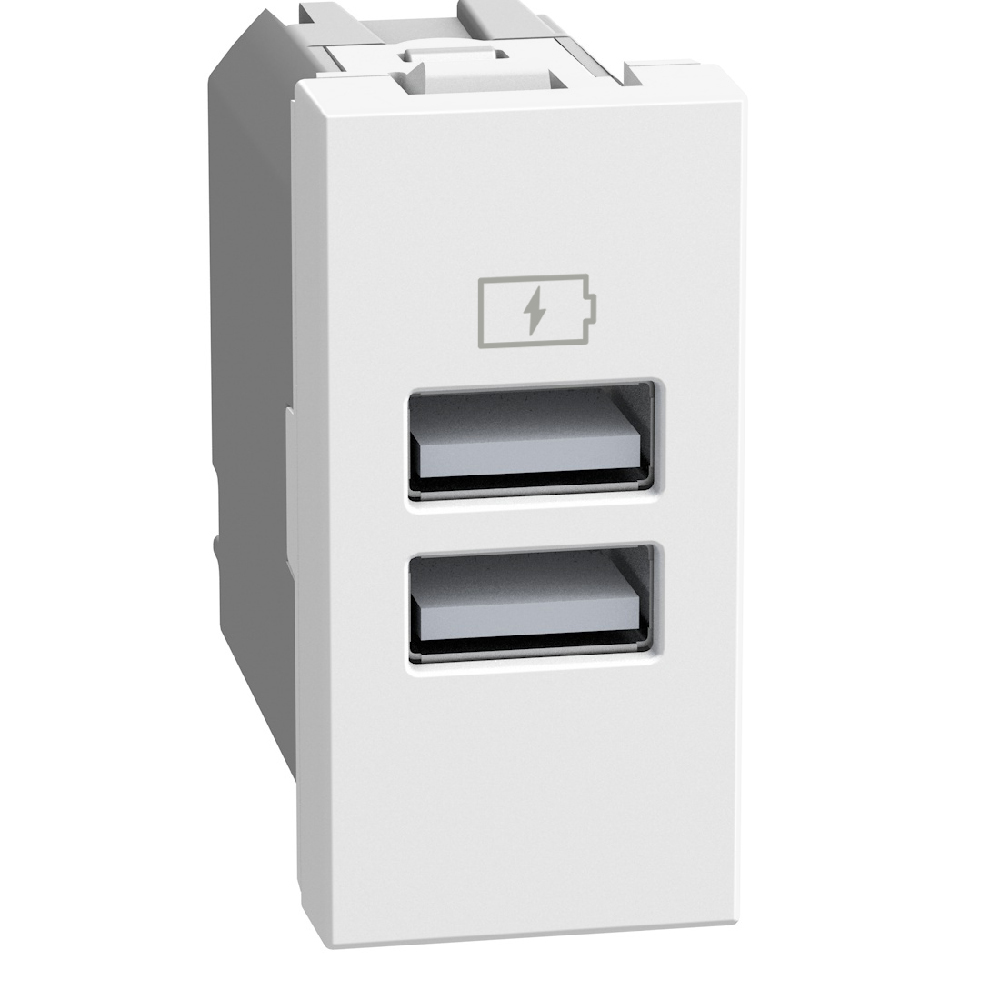 Double USB sockets - 2 x Type-A 15 W - 1 module - white