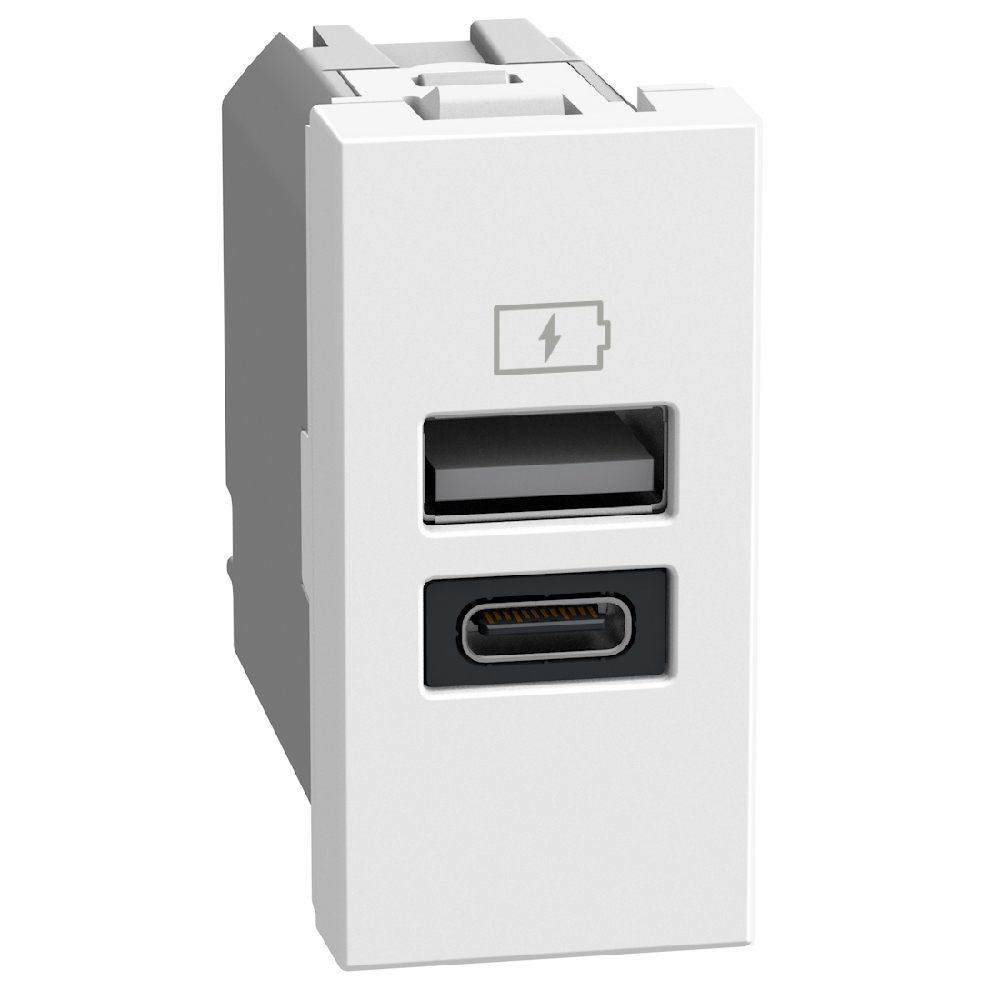 Double USB sockets - Type-A + Type-C 15 W - 1 module - white