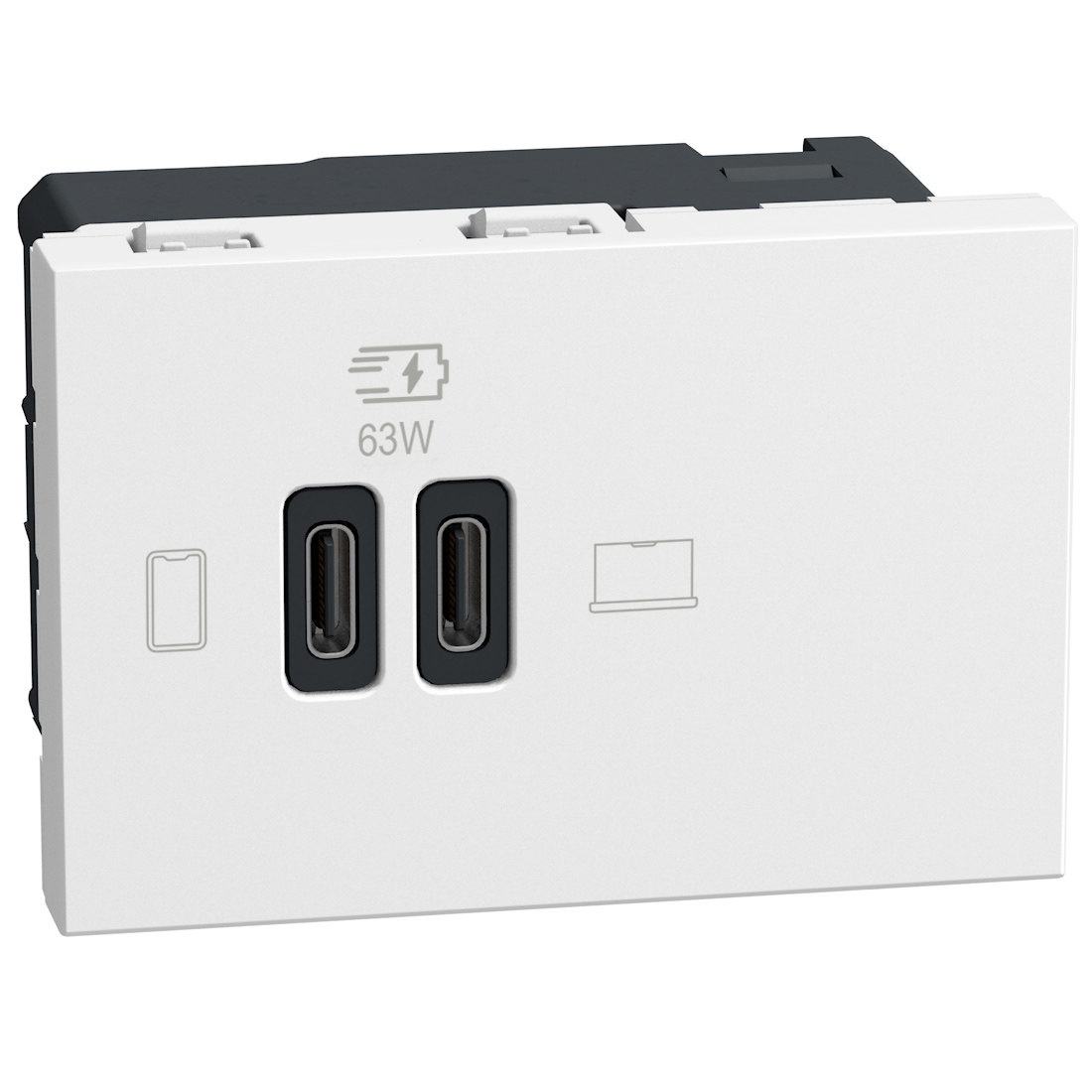 Double USB sockets - 2 x Type-C 63 W - 3 modules - white
