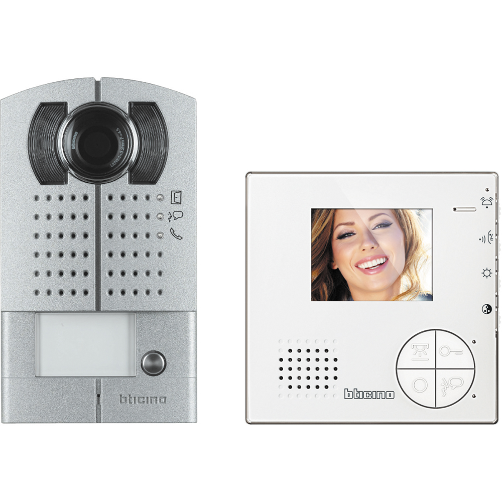 Family handsfree kit consisting of video CLASS 100V12B and LINEA 2000 pushbutton