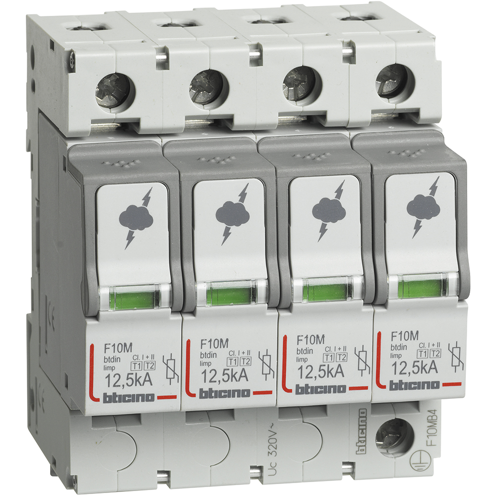 SPD - 4P - Type T1+T2 - Iimp=12.5kA - Up=1.5kV - Uc=320Vac - 4 modules