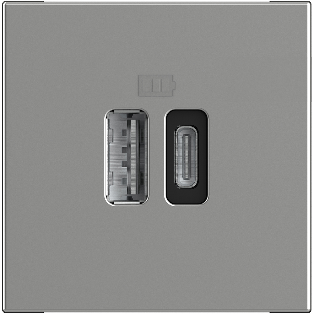 Base cargador doble USB Classia - Tipo A+C - Aluminio - 2 módulos, RA4287C2, 8005543673836