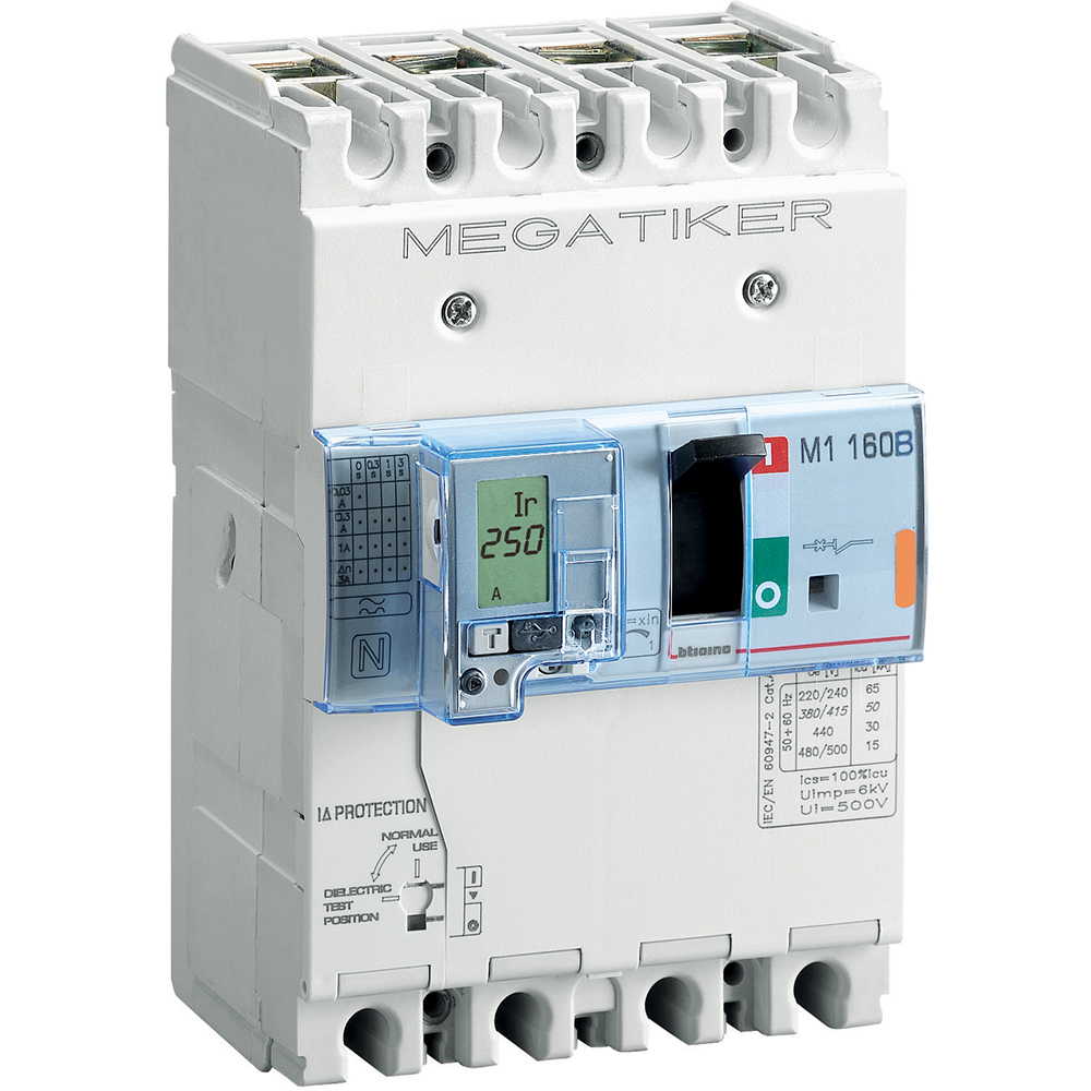 M1 160B - thermal-magnetic Mccb with residual current protection 3P+N/2 - Icu= 25kA - In= 40A