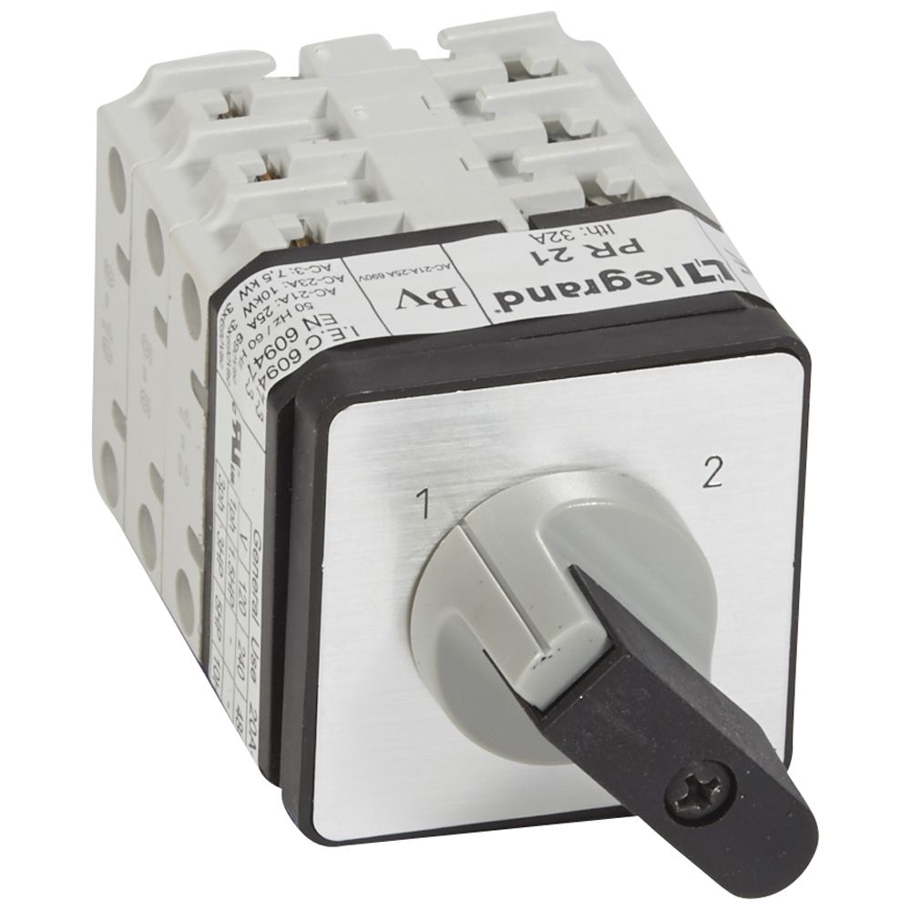 Commutateur à Cames Inverseur Legrand PR17 2P 4 Contacts Avec Position Arrêt 45° - Fixation Vis Sur Porte 20A AC21
