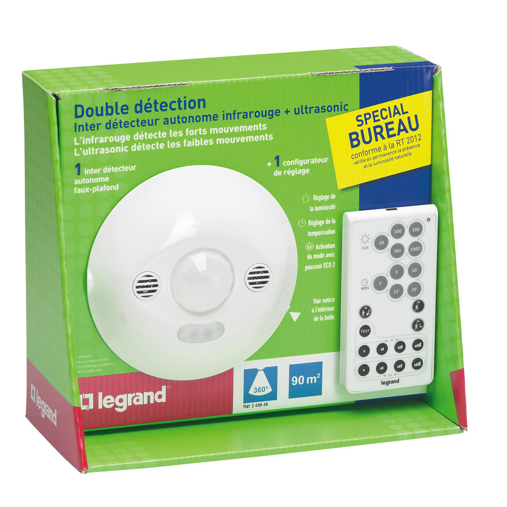 Prêt à poser détecteur eco 2 fixation plafond 048806 + télécommande 088235