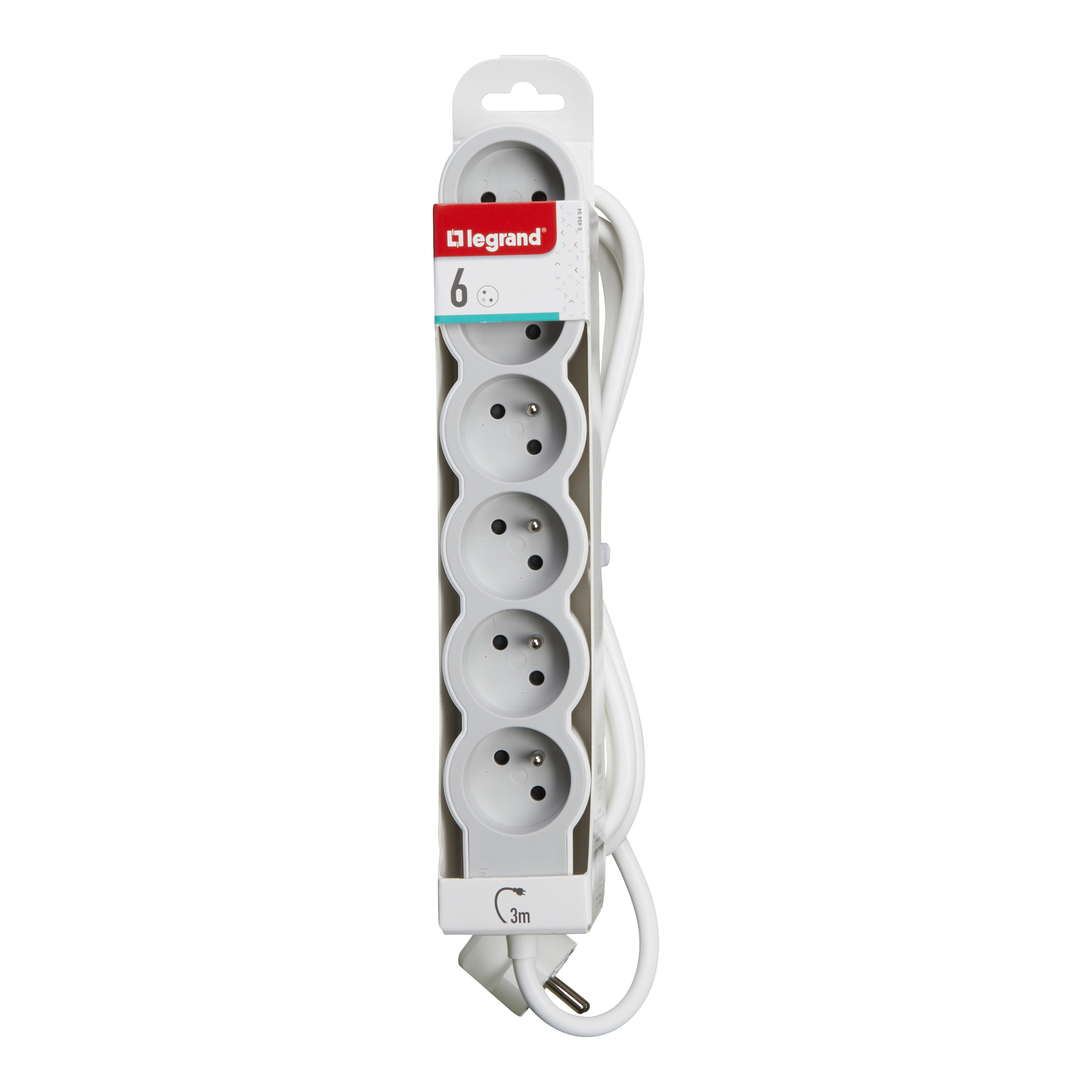 049494 Rallonge Multiprise Extra plate quip e De 6 Prises 2P T 16A 