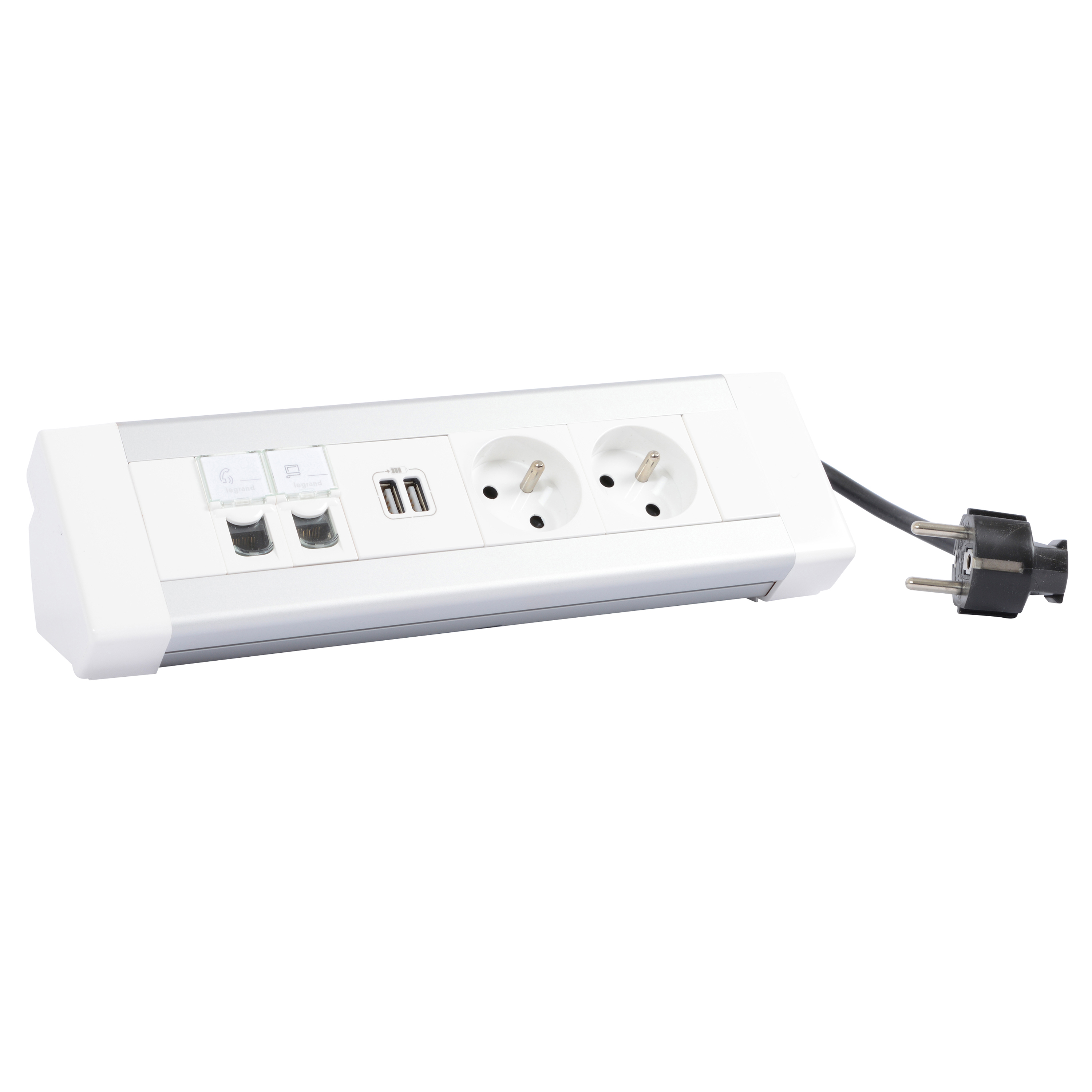Bloc bureau équipé 2 prises 2P+T , 1 chargeur double USB 2,4A et 2 prises RJ45