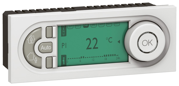 Thermostat d'ambiance électronique à programmation hebdomadaire Mosaic 5 modules alimentation 230V~ - blanc