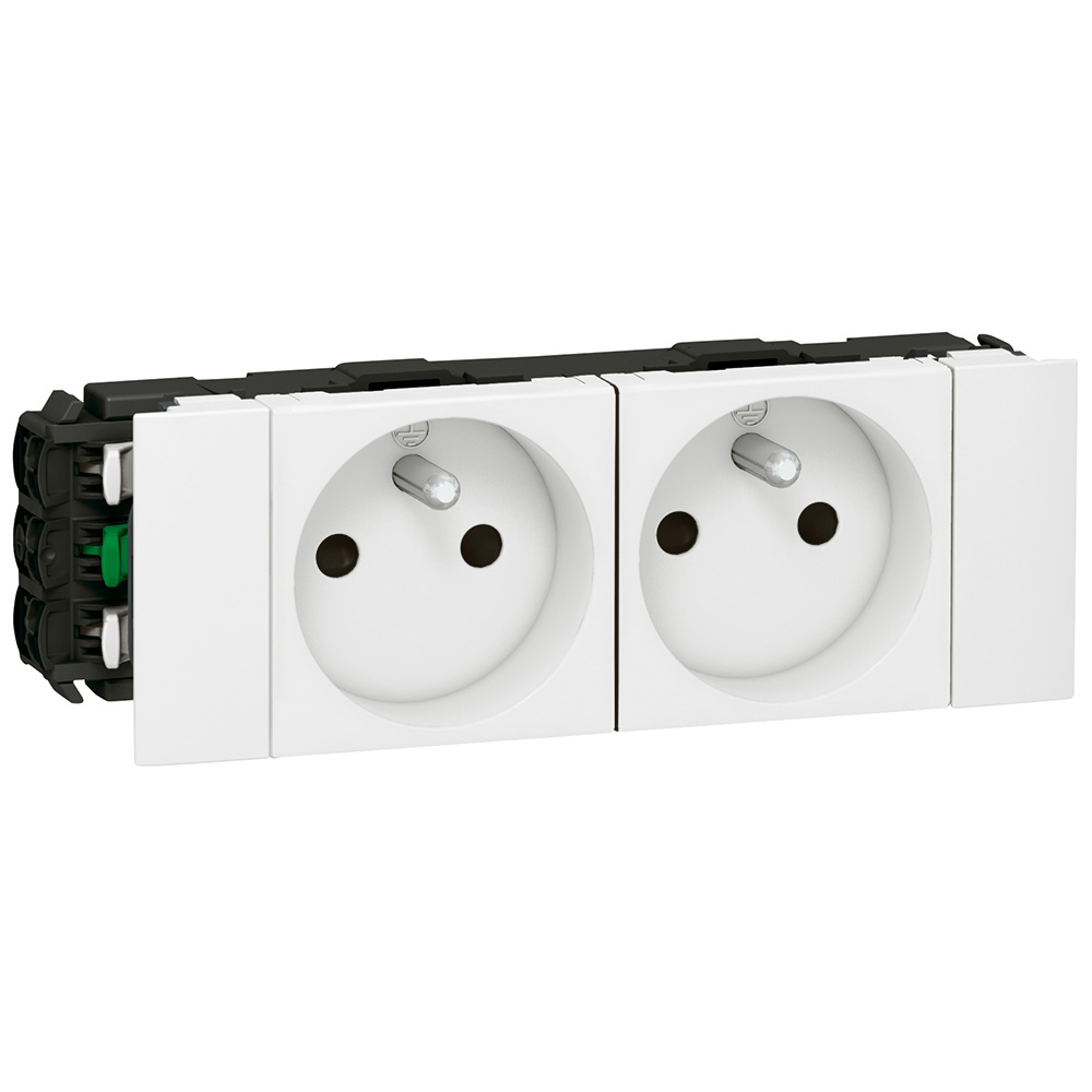 Prise 2x2P+T Mosaic Soluclip goulotte clippage direct 4 modules - blanc