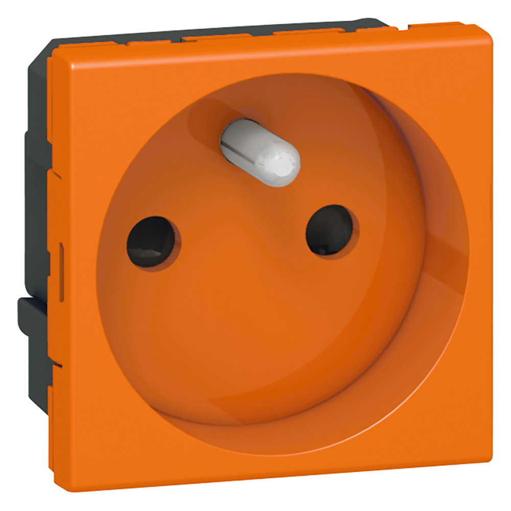 Prise 2P+T Mosaic connexion par bornes automatiques - 2mod orange antimicrobien