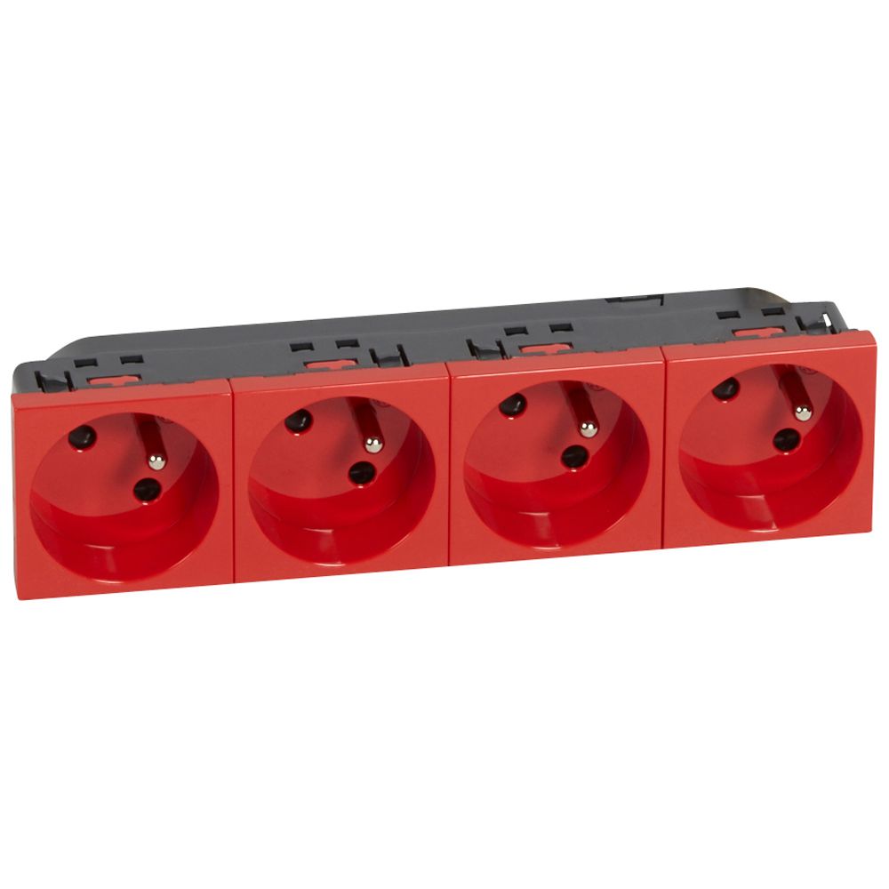 Prise 4x2P+T à 45° précâblées IK07 Mosaic bornes automatiques -8 modules rouge