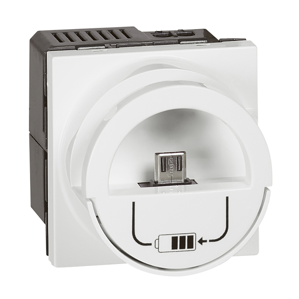 Chargeur Mosaic dock micro USB + port USB type-A 2,4A 12W 2 modules - blanc