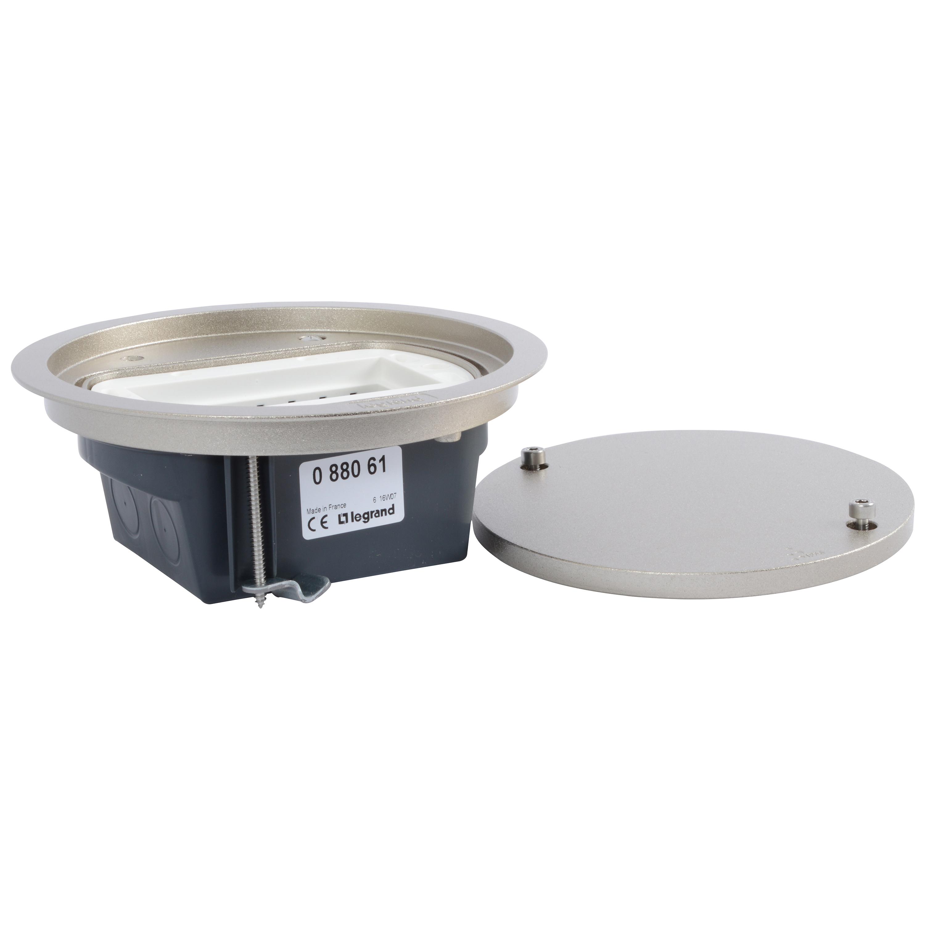 Round waterproof floor box with removable lid for wiring devices 4 