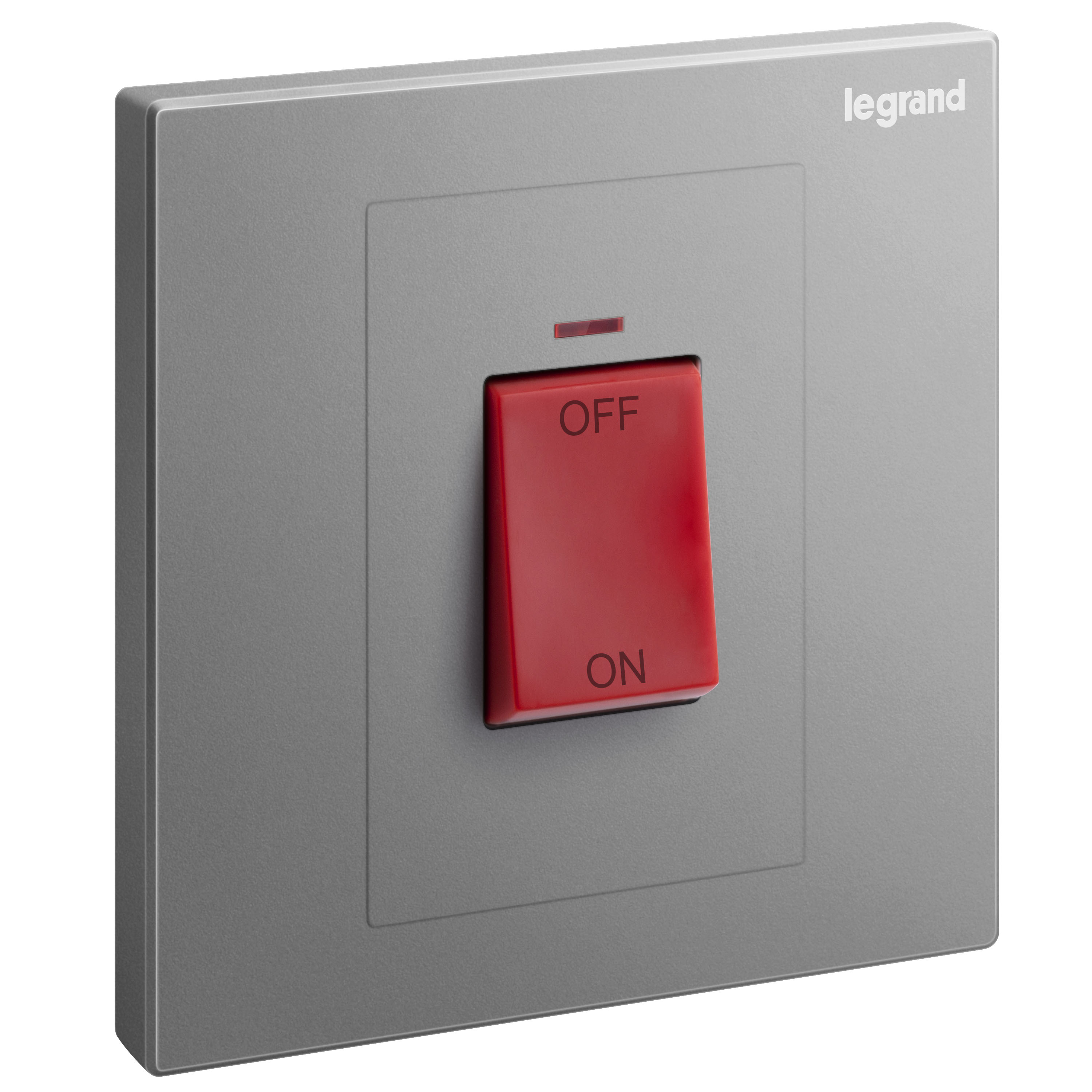 Galion 1 gang double pole 45A switch with red power indicator and red  rocker - dark silver, 282427-C3, 3414971702745